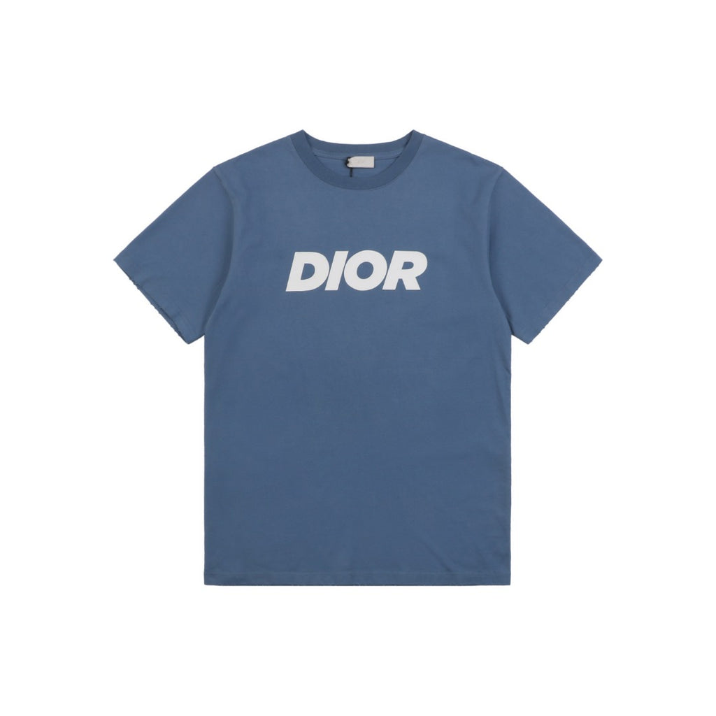 Dior 24SS Bold Italic Logo Print Short Sleeve Tee Slate Blue