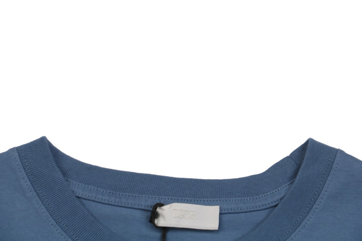 Dior 24SS Bold Italic Logo Print Short Sleeve Tee Slate Blue