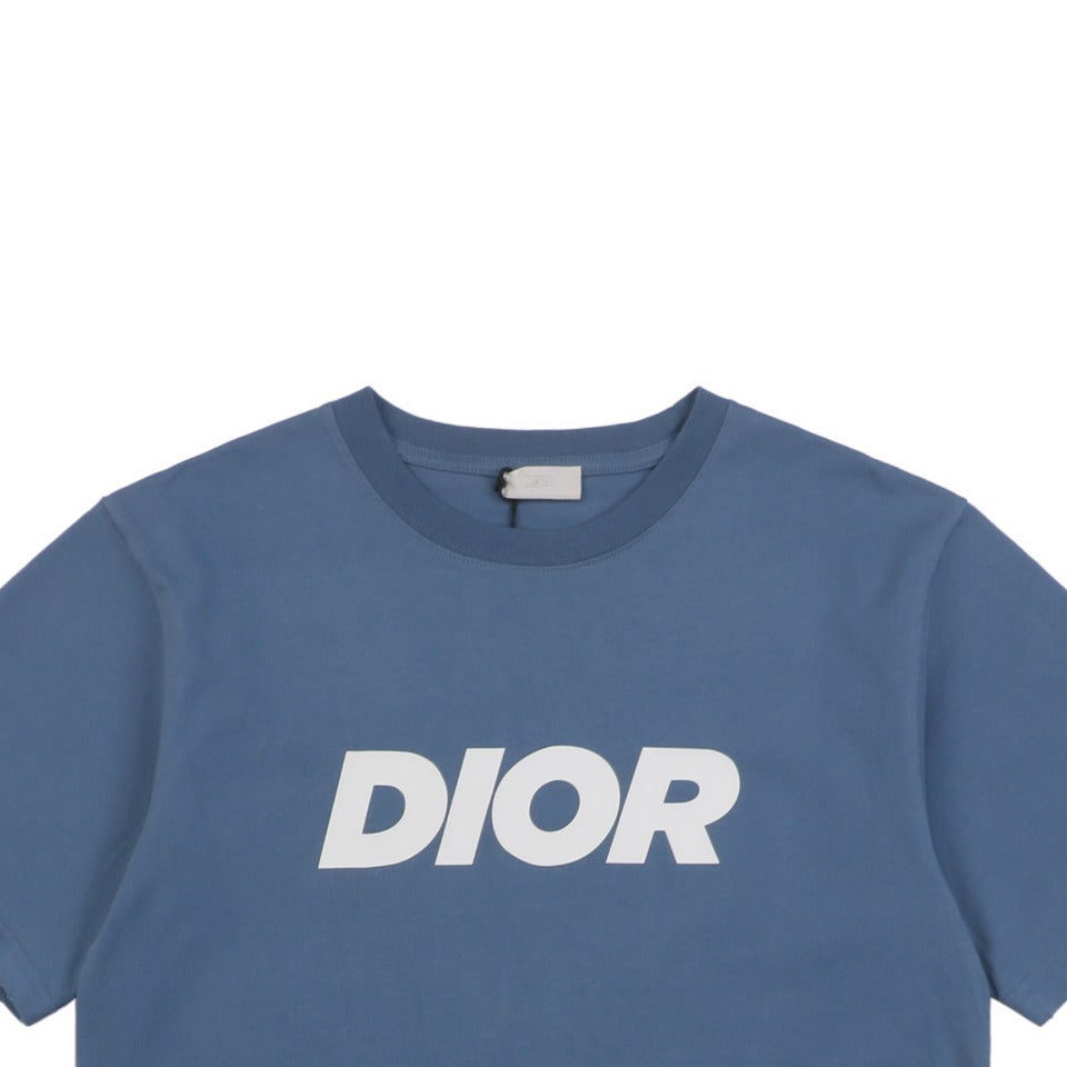 Dior 24SS Bold Italic Logo Print Short Sleeve Tee Slate Blue