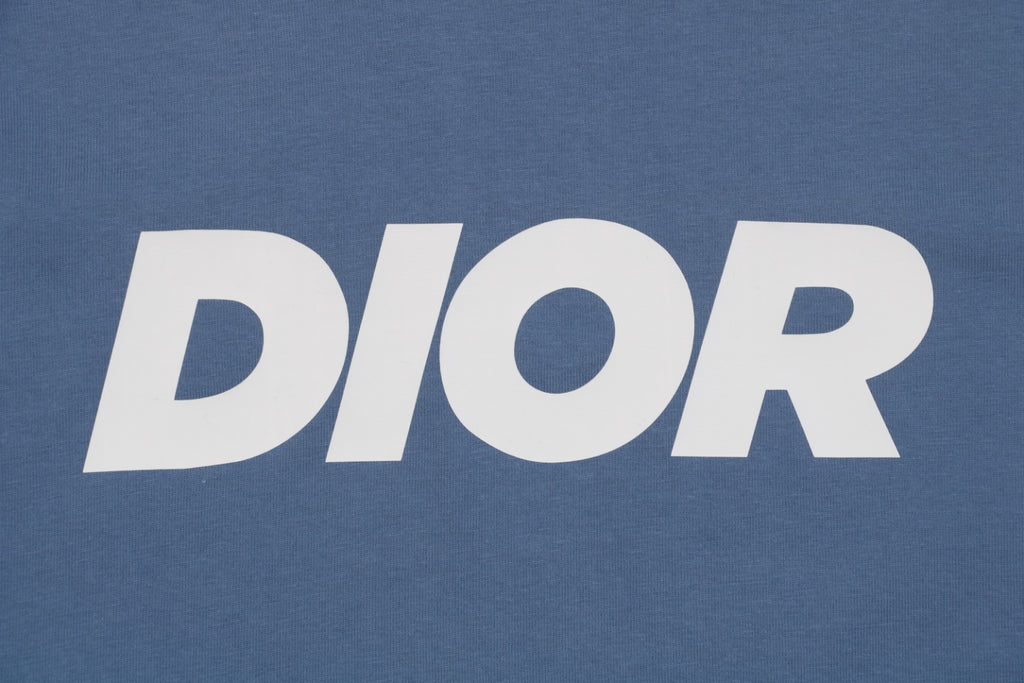 Dior 24SS Bold Italic Logo Print Short Sleeve Tee Slate Blue