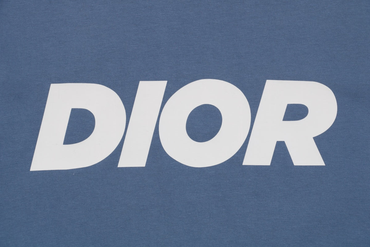 Dior 24SS Bold Italic Logo Print Short Sleeve Tee Slate Blue
