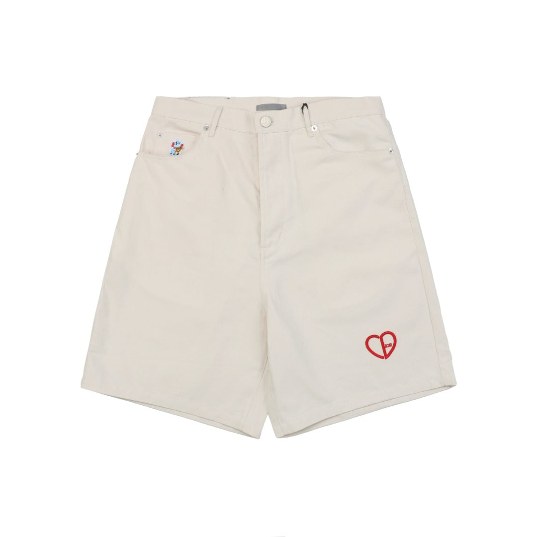 Dior 24FW CD Heart Embroidered Shorts Ecru
