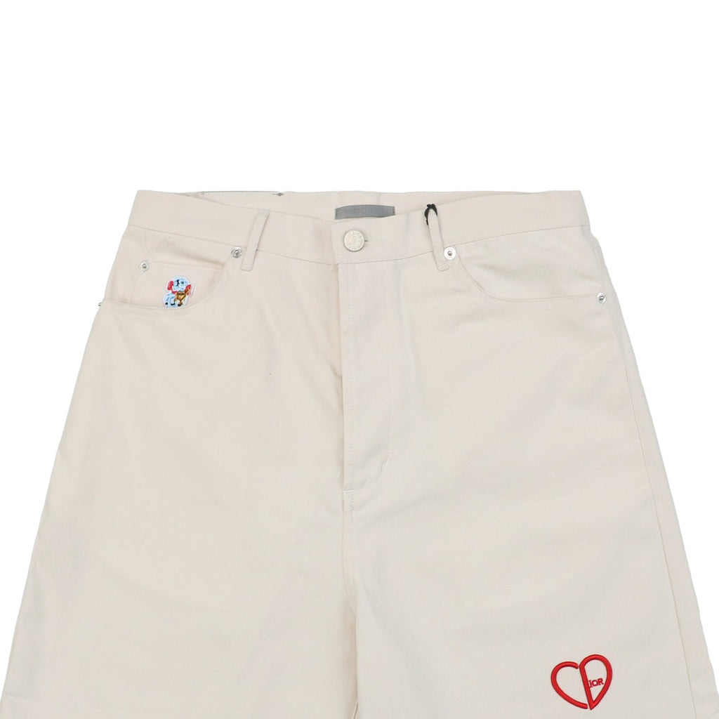Dior 24FW CD Heart Embroidered Shorts Ecru