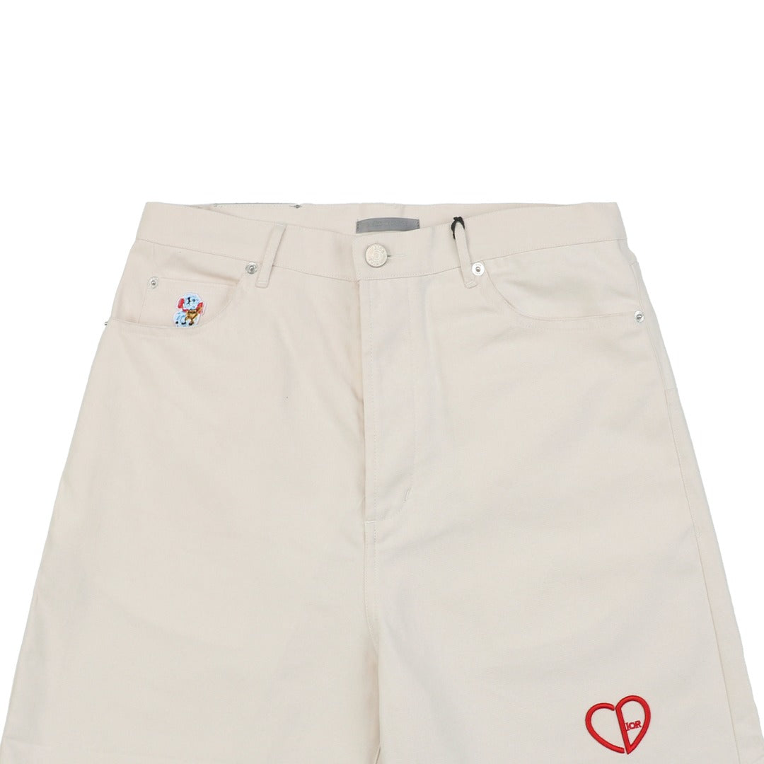 Dior 24FW CD Heart Embroidered Shorts Ecru