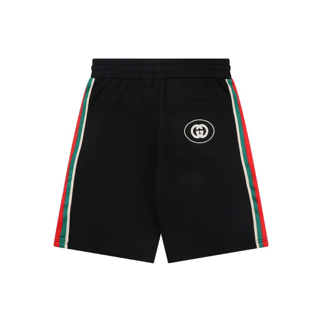 Gucci Double G Logo Red Green Web Stripe Shorts Black