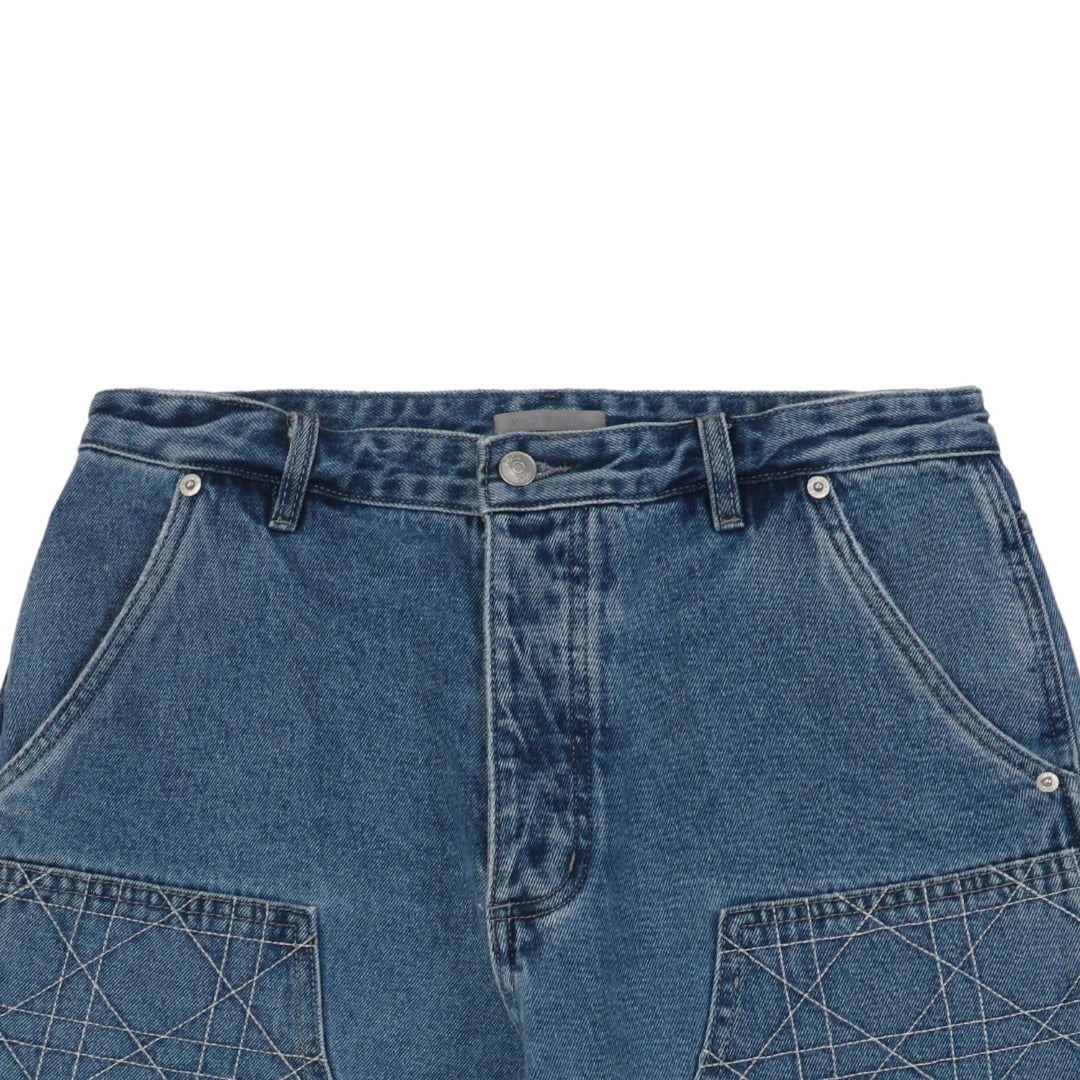 Dior 24SS Cannage Stitch Carpenter Denim Shorts Mid Blue