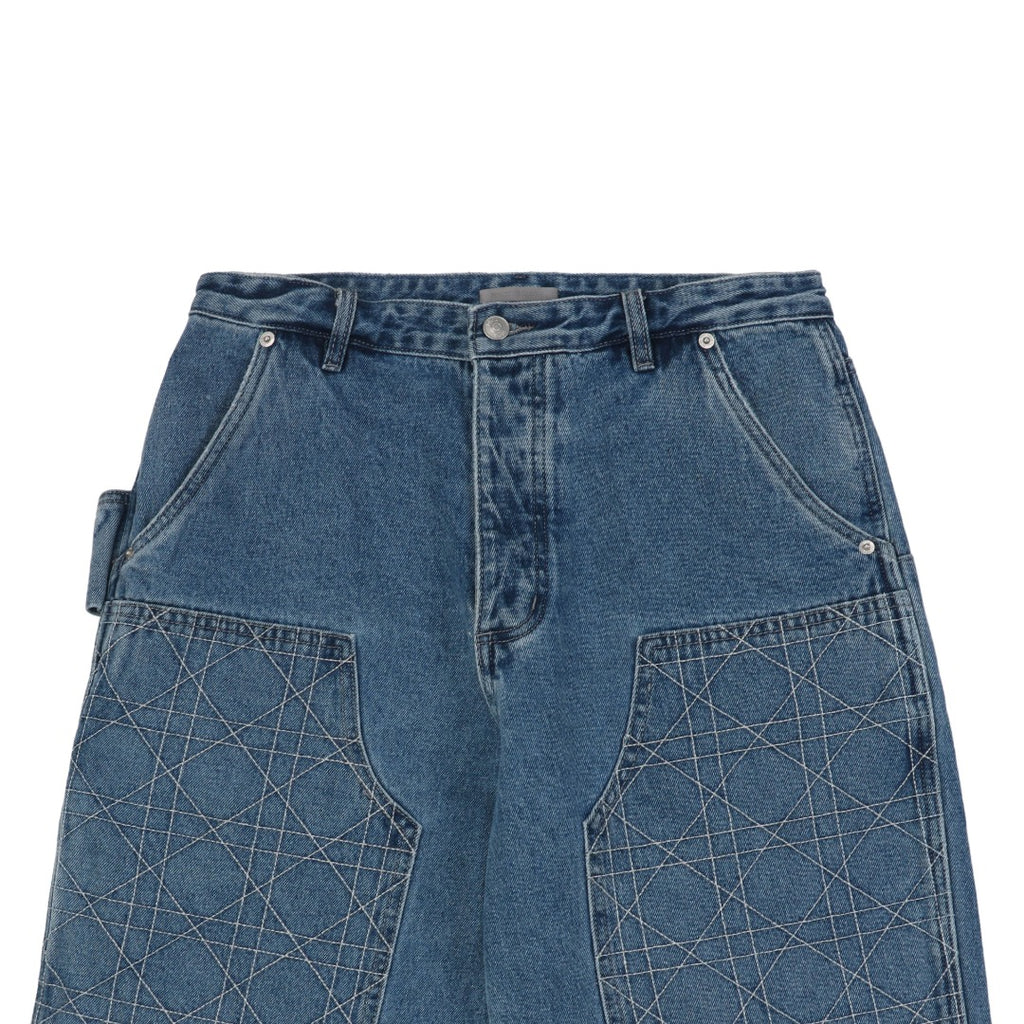 Dior 24SS Cannage Stitch Carpenter Denim Shorts Mid Blue
