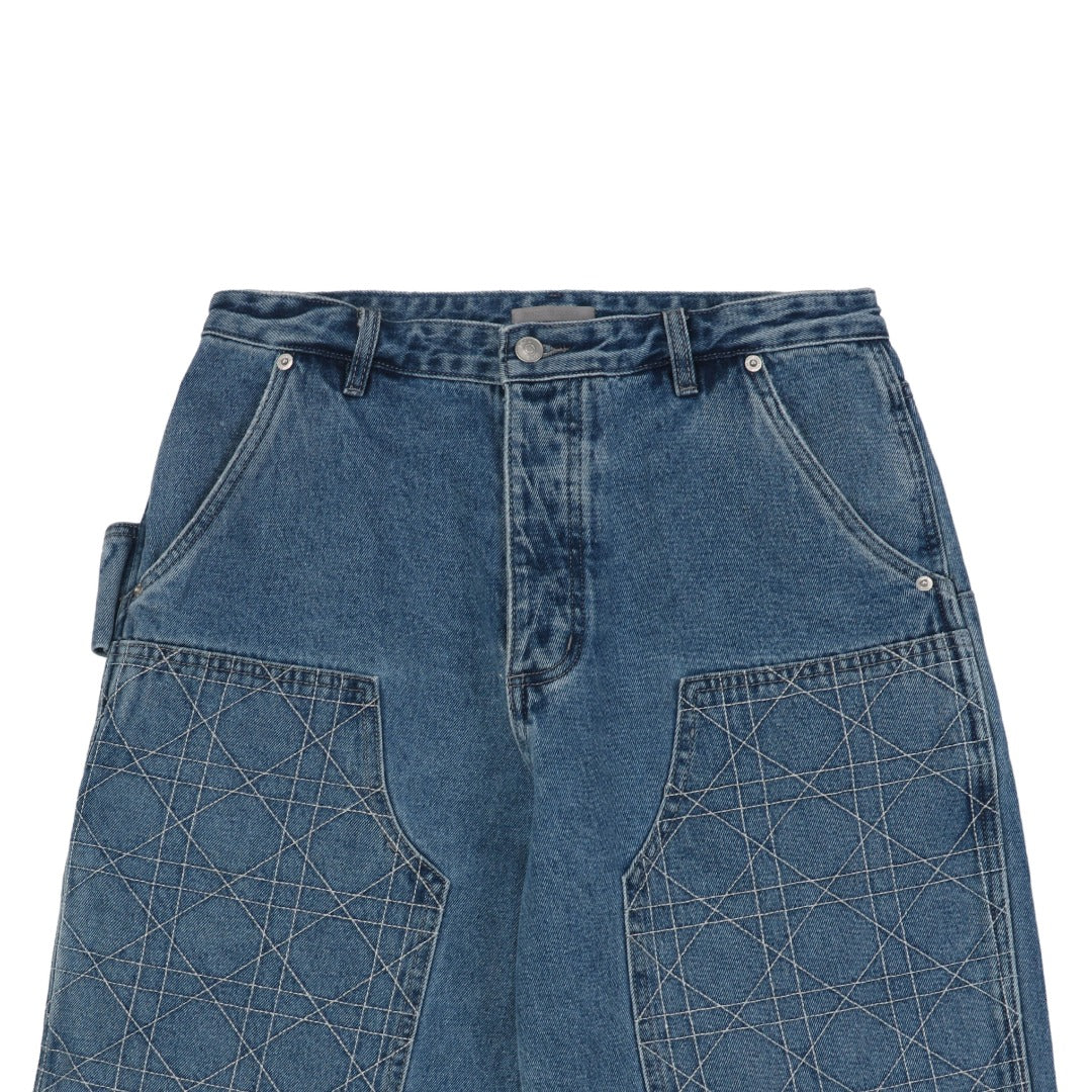 Dior 24SS Cannage Stitch Carpenter Denim Shorts Mid Blue