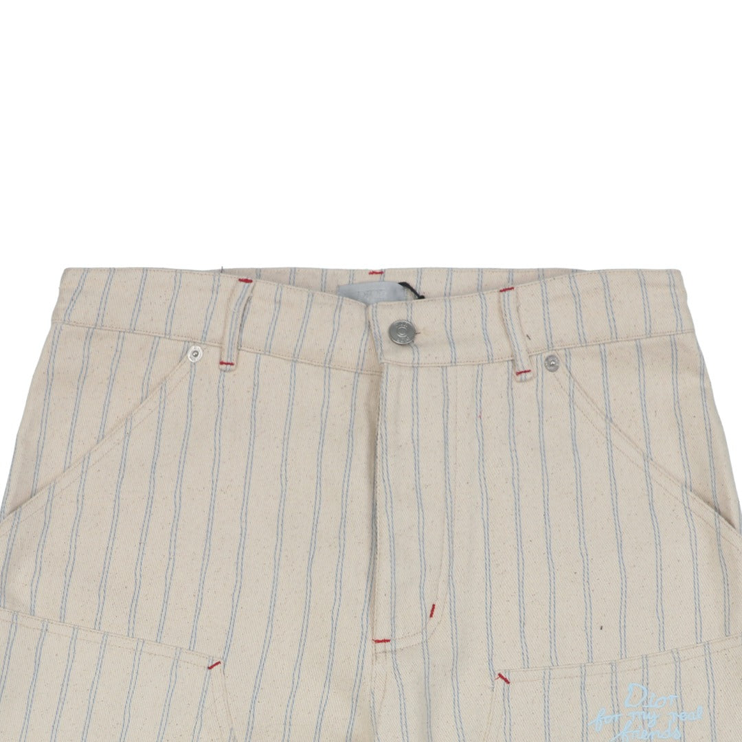 Dior 25SS Pinstripe Dio Letter Pocket Shorts Ecru Blue