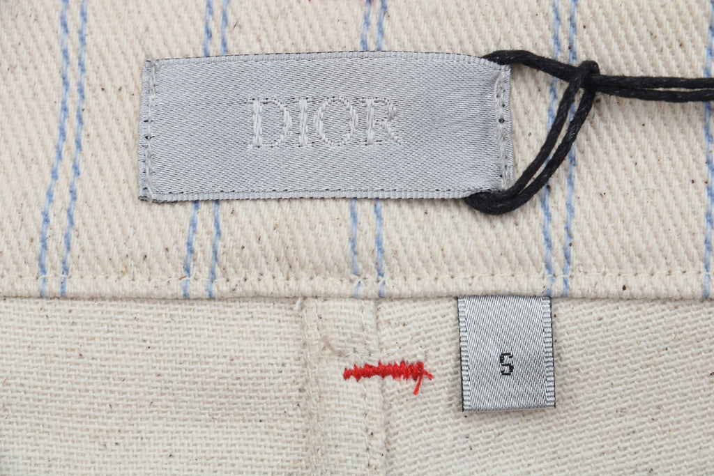 Dior 25SS Pinstripe Dio Letter Pocket Shorts Ecru Blue
