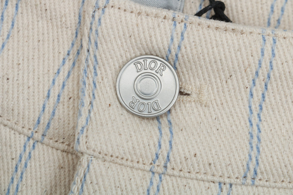Dior 25SS Pinstripe Dio Letter Pocket Shorts Ecru Blue