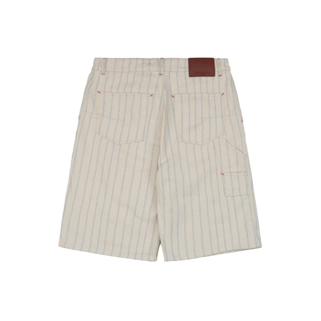 Dior 25SS Pinstripe Dio Letter Pocket Shorts Ecru Blue