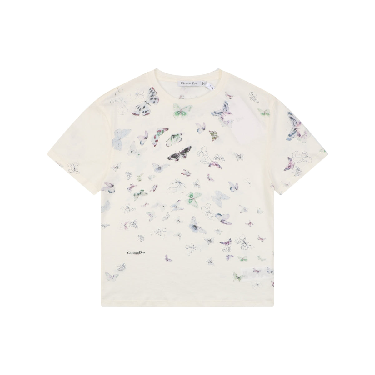 Dior Multicolour Butterfly Print Short Sleeve Tee Ecru