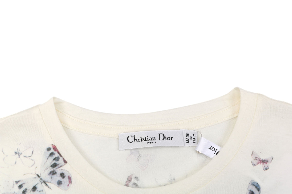 Dior Multicolour Butterfly Print Short Sleeve Tee Ecru