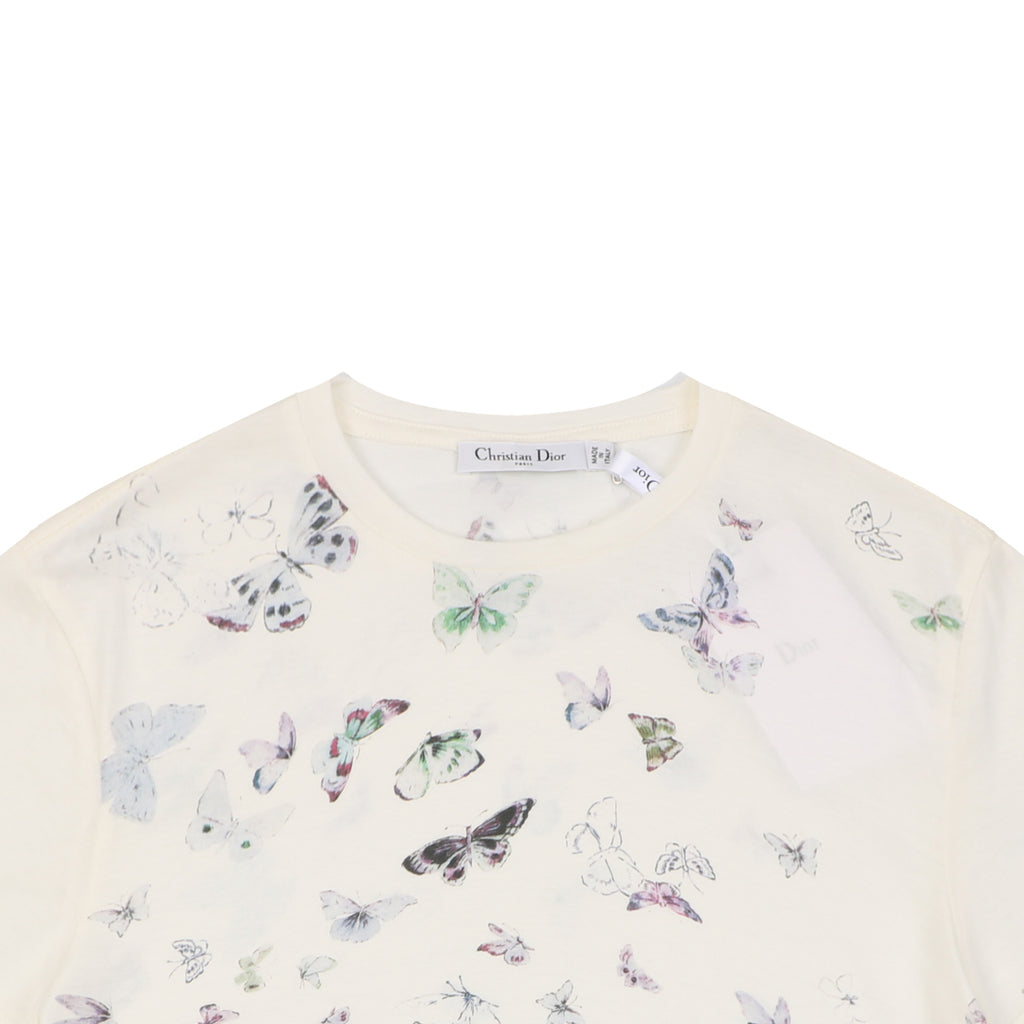 Dior Multicolour Butterfly Print Short Sleeve Tee Ecru
