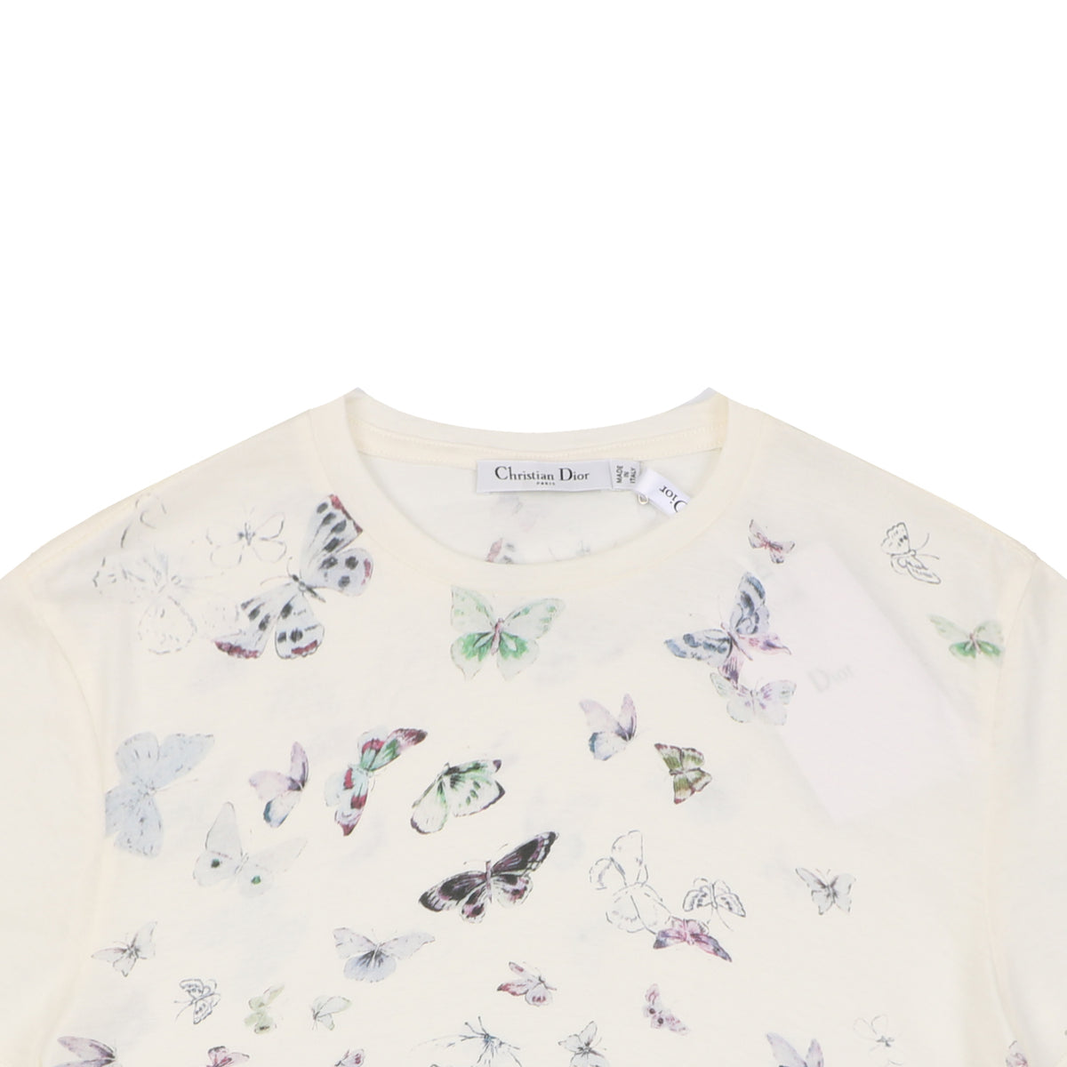 Dior Multicolour Butterfly Print Short Sleeve Tee Ecru