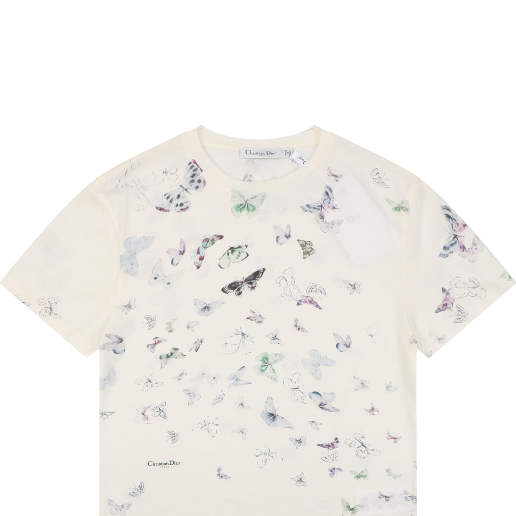 Dior Multicolour Butterfly Print Short Sleeve Tee Ecru
