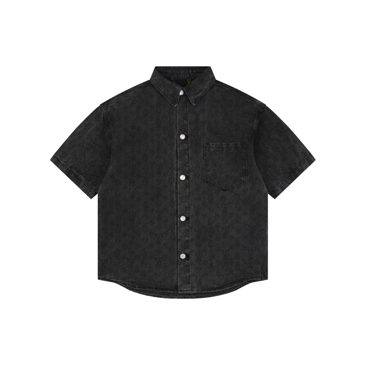 Louis Vuitton Monogram Shadow Washed Denim Short Sleeve Shirt Black