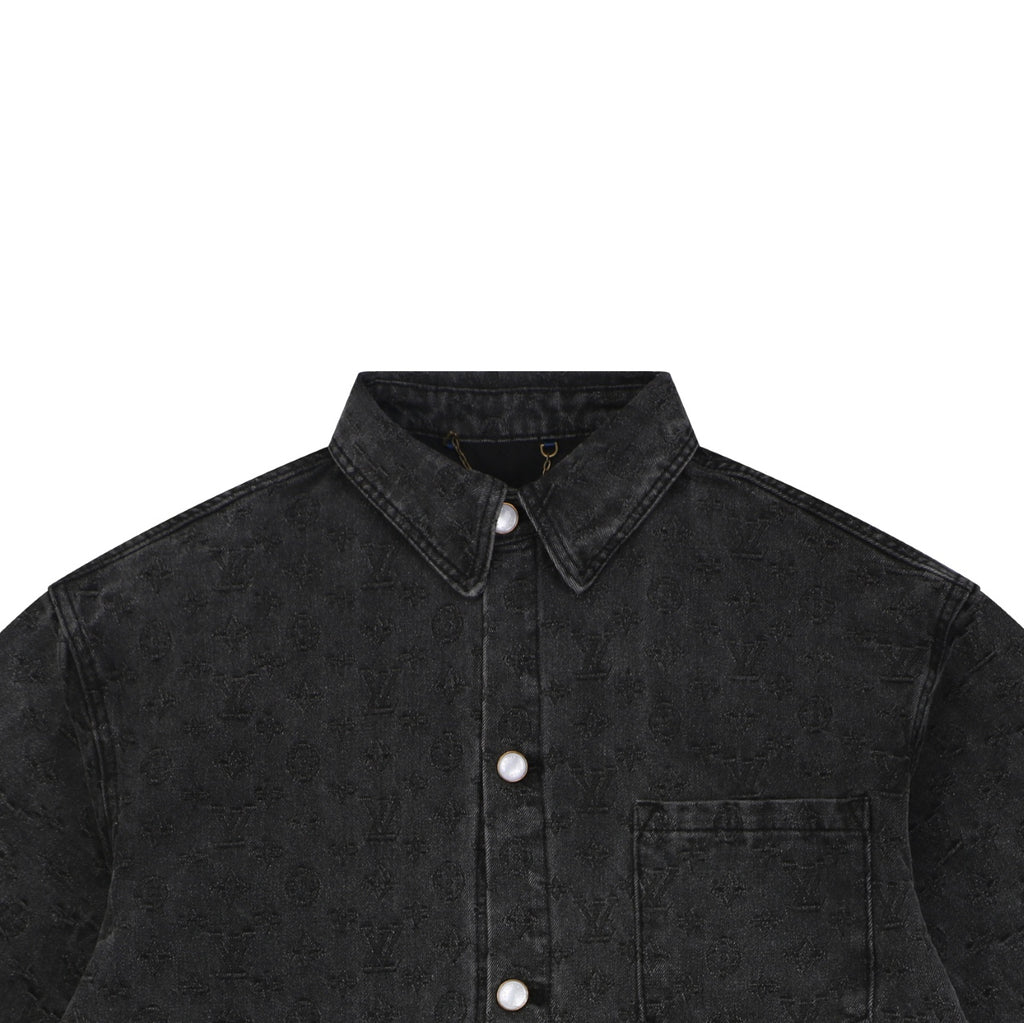 Louis Vuitton Monogram Shadow Washed Denim Short Sleeve Shirt Black