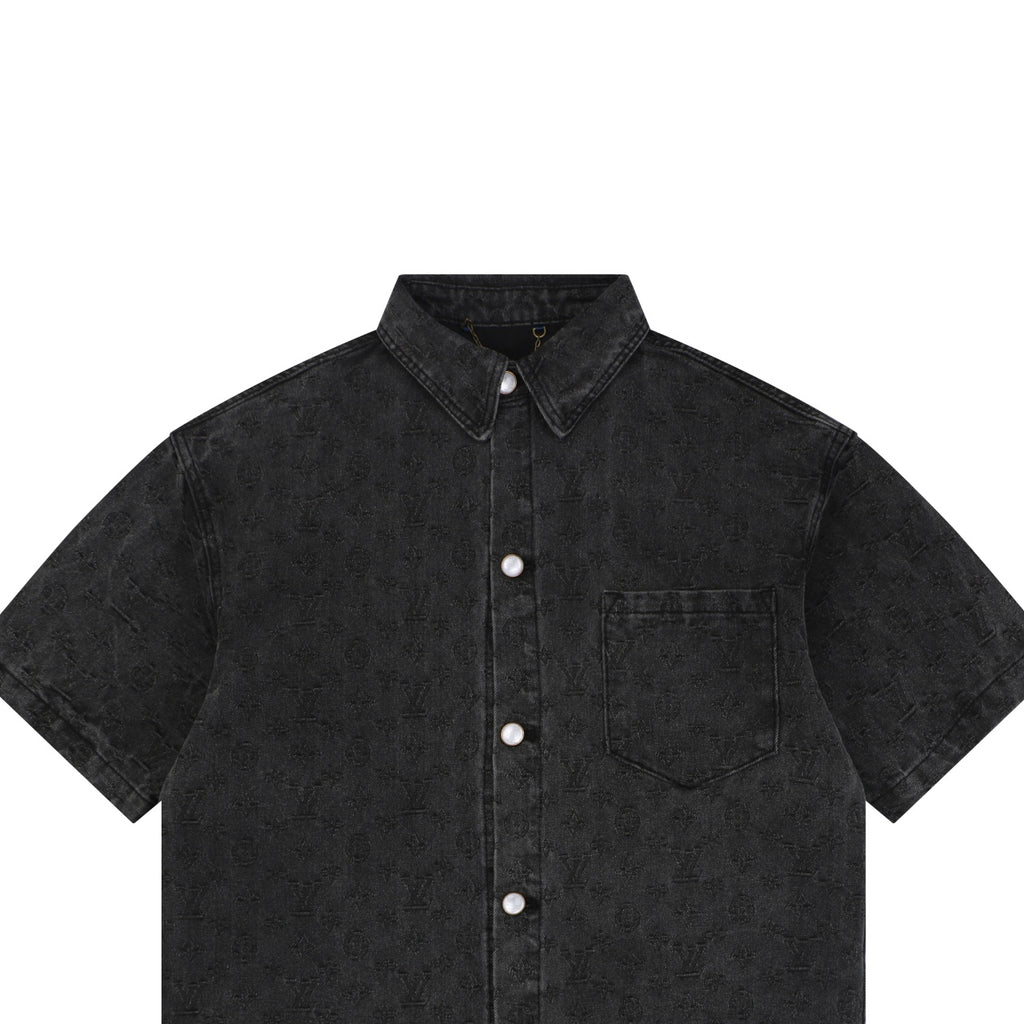 Louis Vuitton Monogram Shadow Washed Denim Short Sleeve Shirt Black