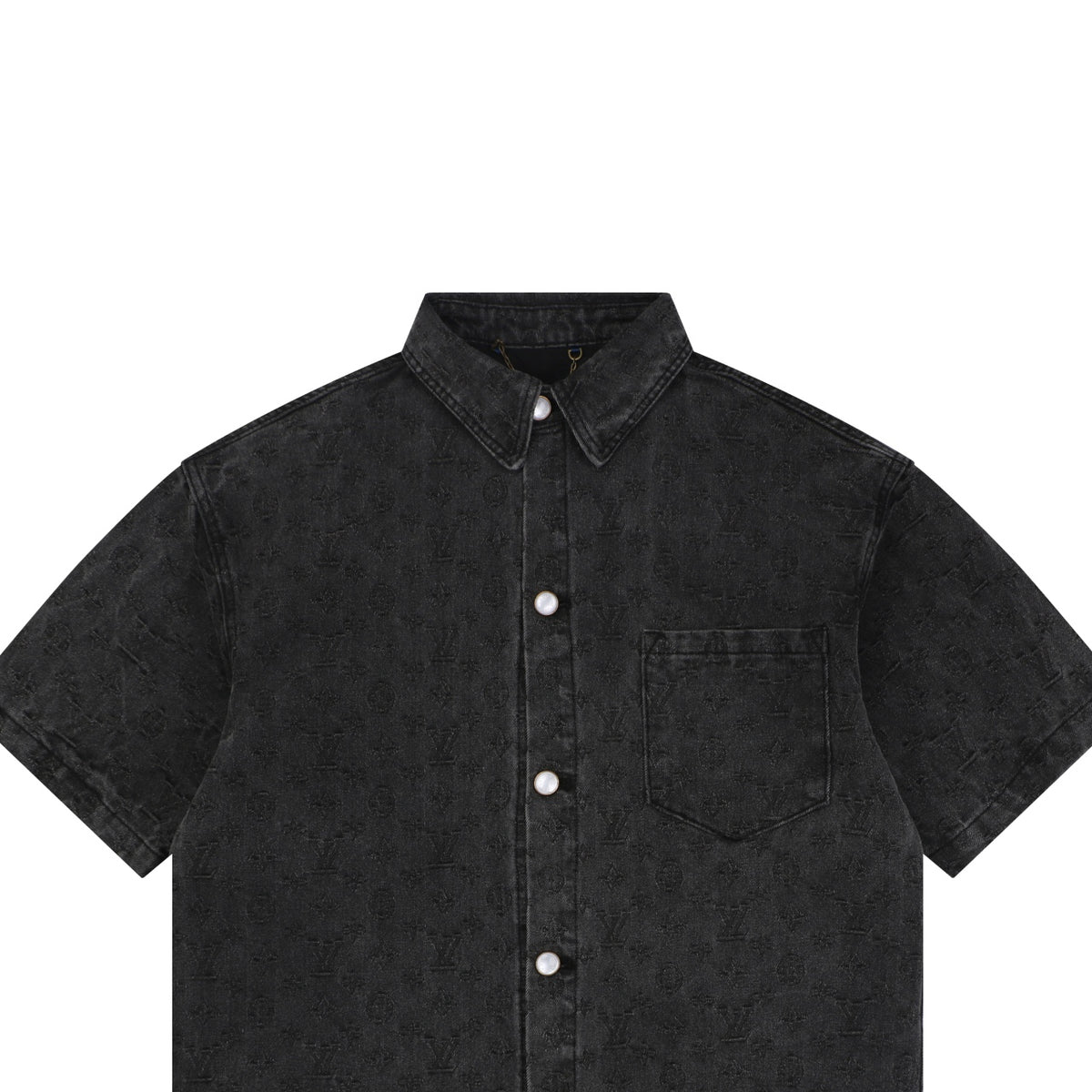 Louis Vuitton Monogram Shadow Washed Denim Short Sleeve Shirt Black