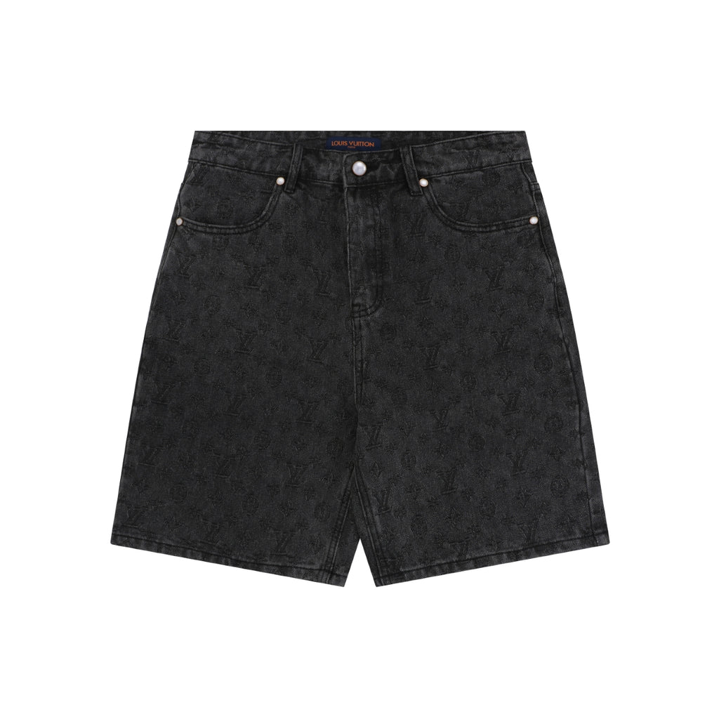 Louis Vuitton Monogram Shadow Washed Denim Shorts Black