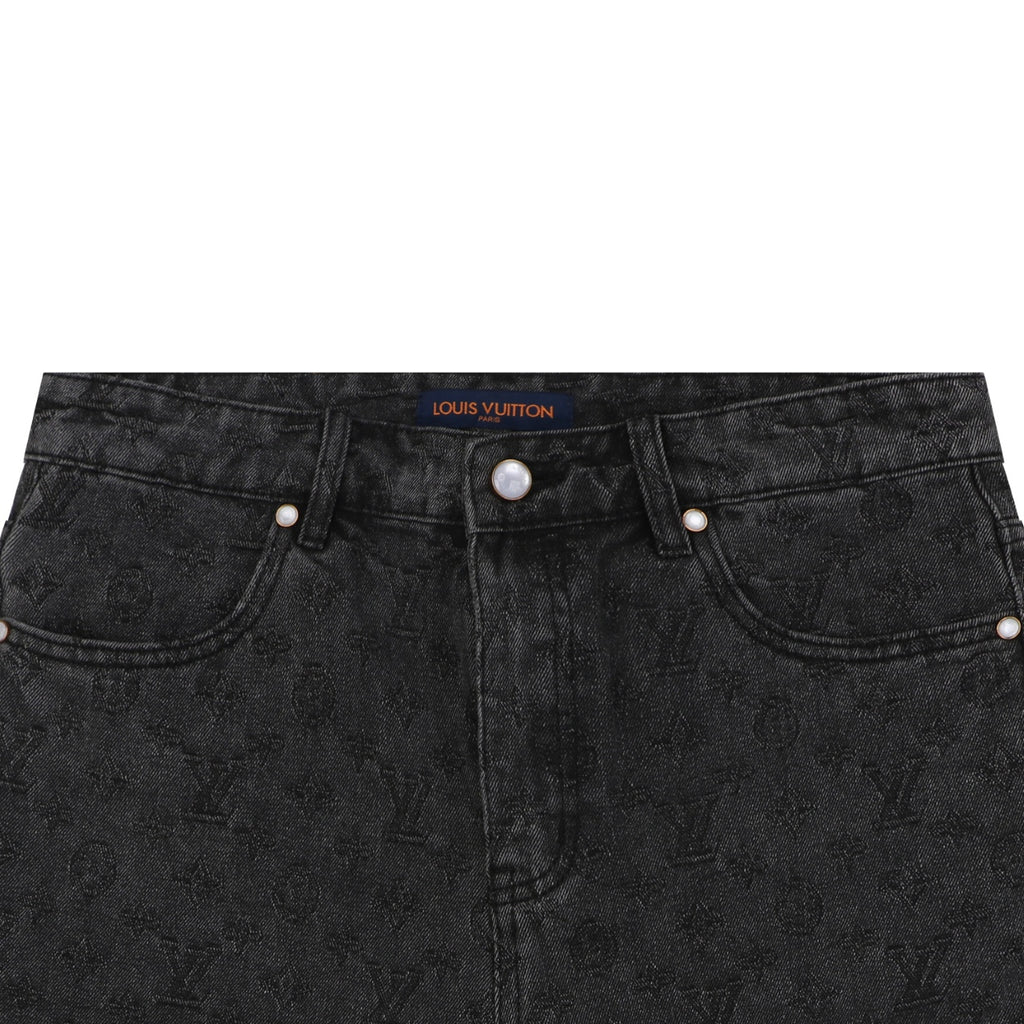Louis Vuitton Monogram Shadow Washed Denim Shorts Black