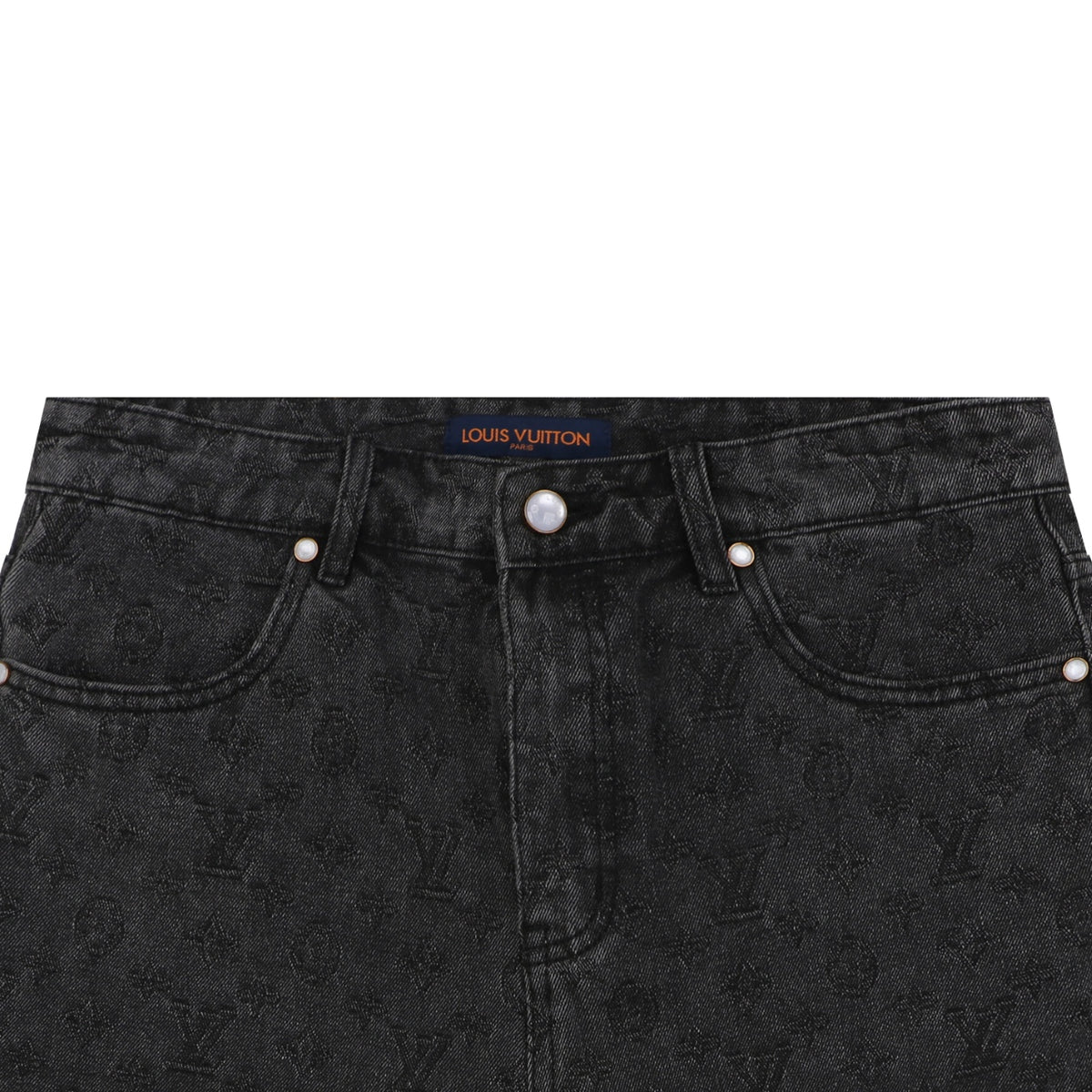Louis Vuitton Monogram Shadow Washed Denim Shorts Black