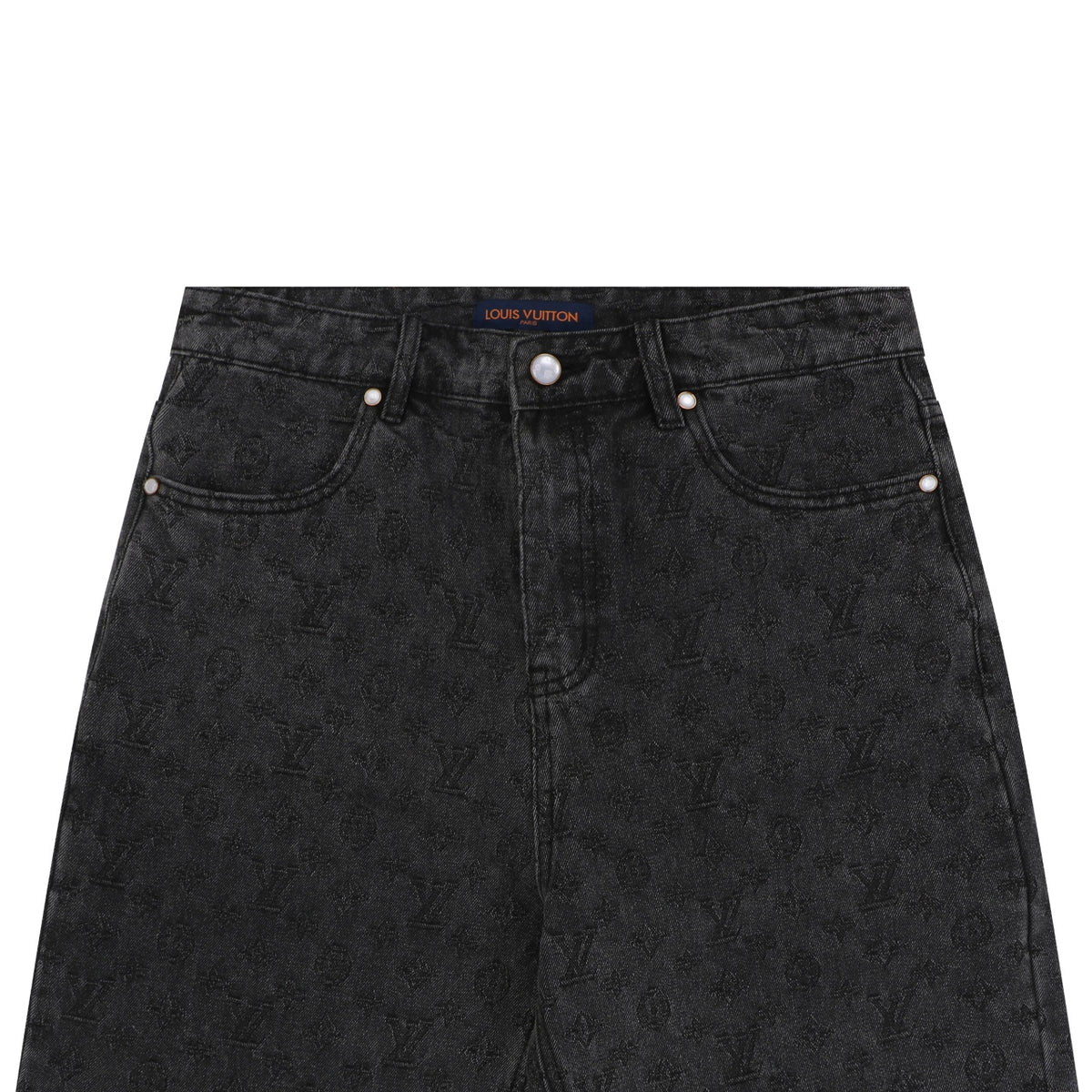 Louis Vuitton Monogram Shadow Washed Denim Shorts Black