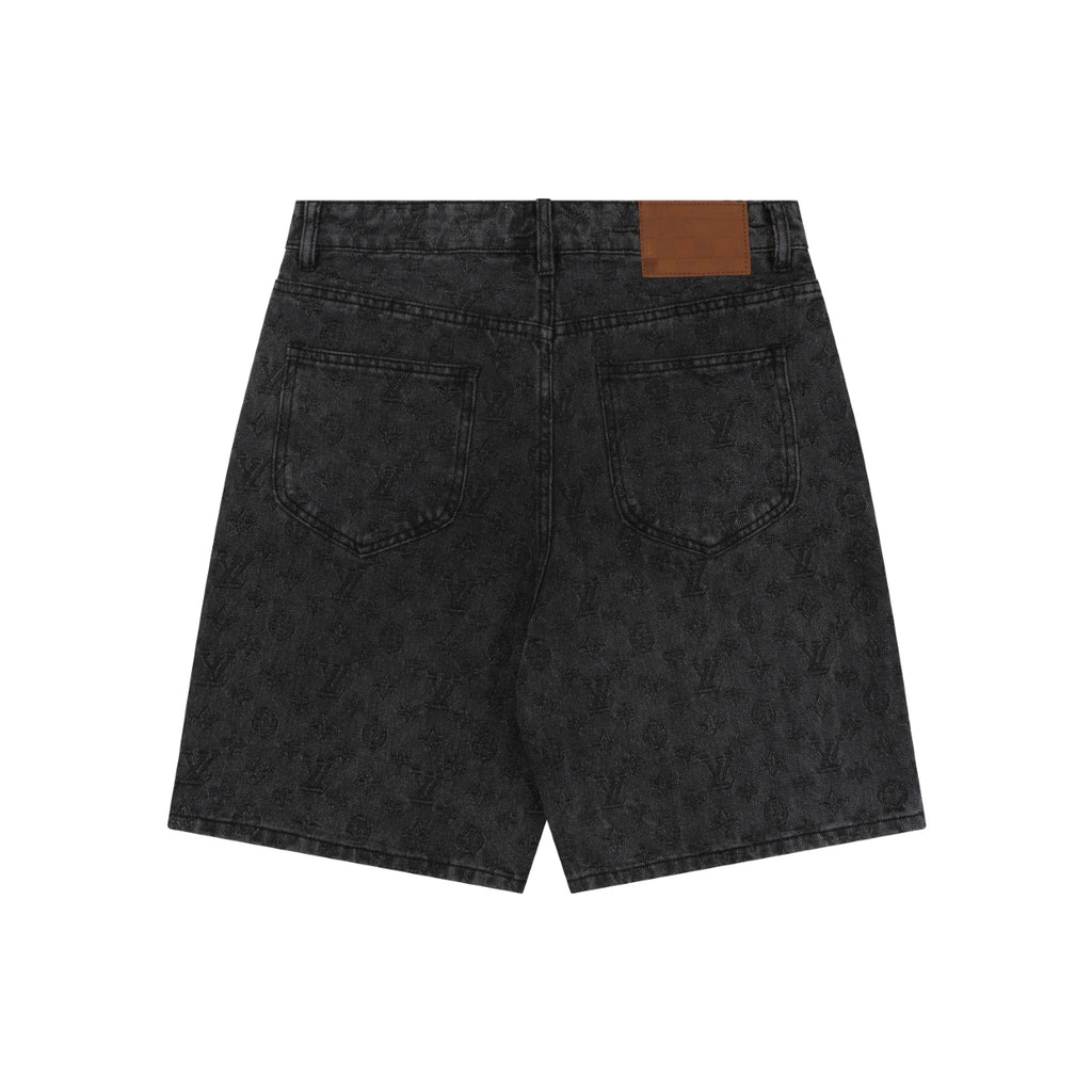 Louis Vuitton Monogram Shadow Washed Denim Shorts Black