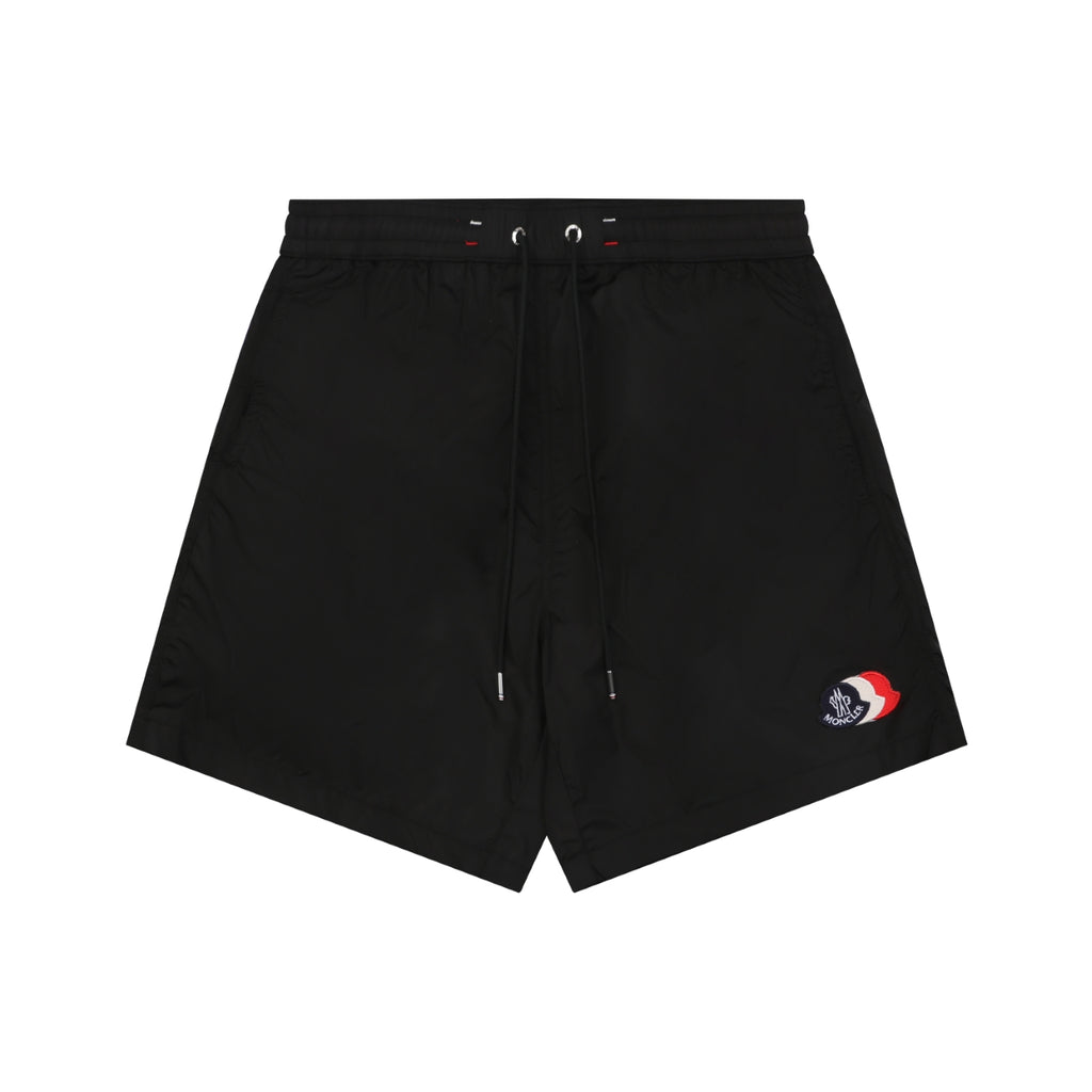 Moncler Tricolour M Badge Embroidered Nylon Shorts Black