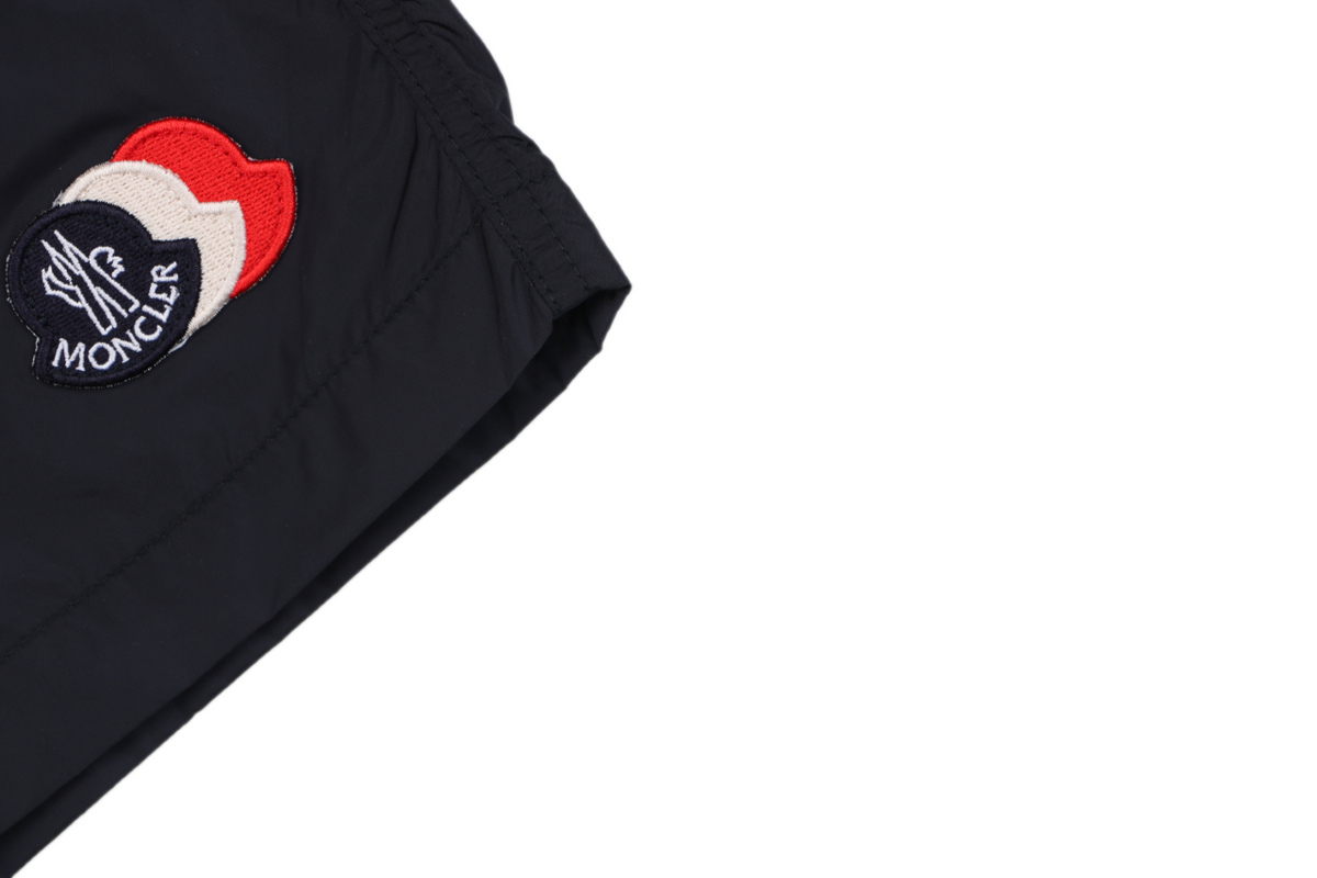 Moncler Tricolour M Badge Embroidered Nylon Shorts Navy