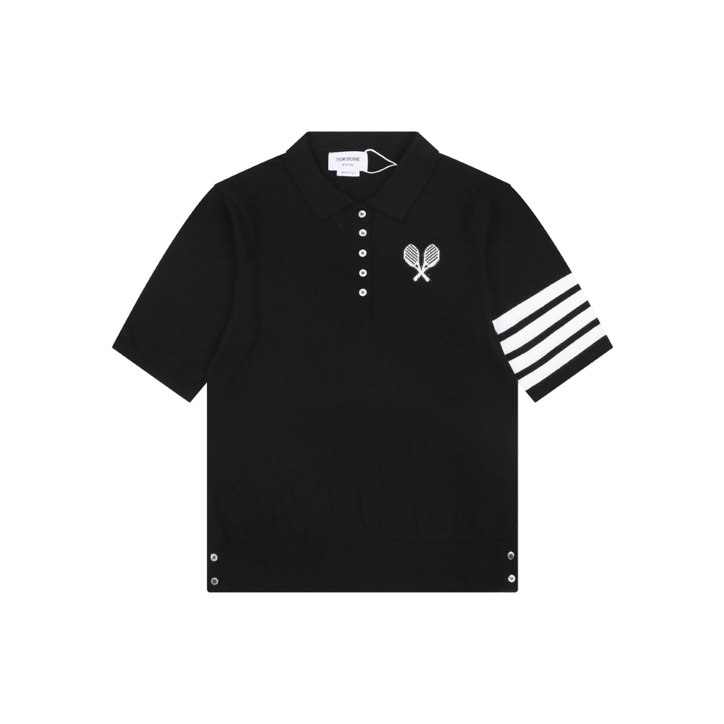 Thom Browne Tennis Racket Five-Button Short Sleeve Polo Black