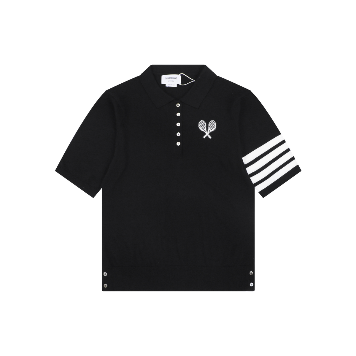 Thom Browne Tennis Racket Five-Button Short Sleeve Polo Black