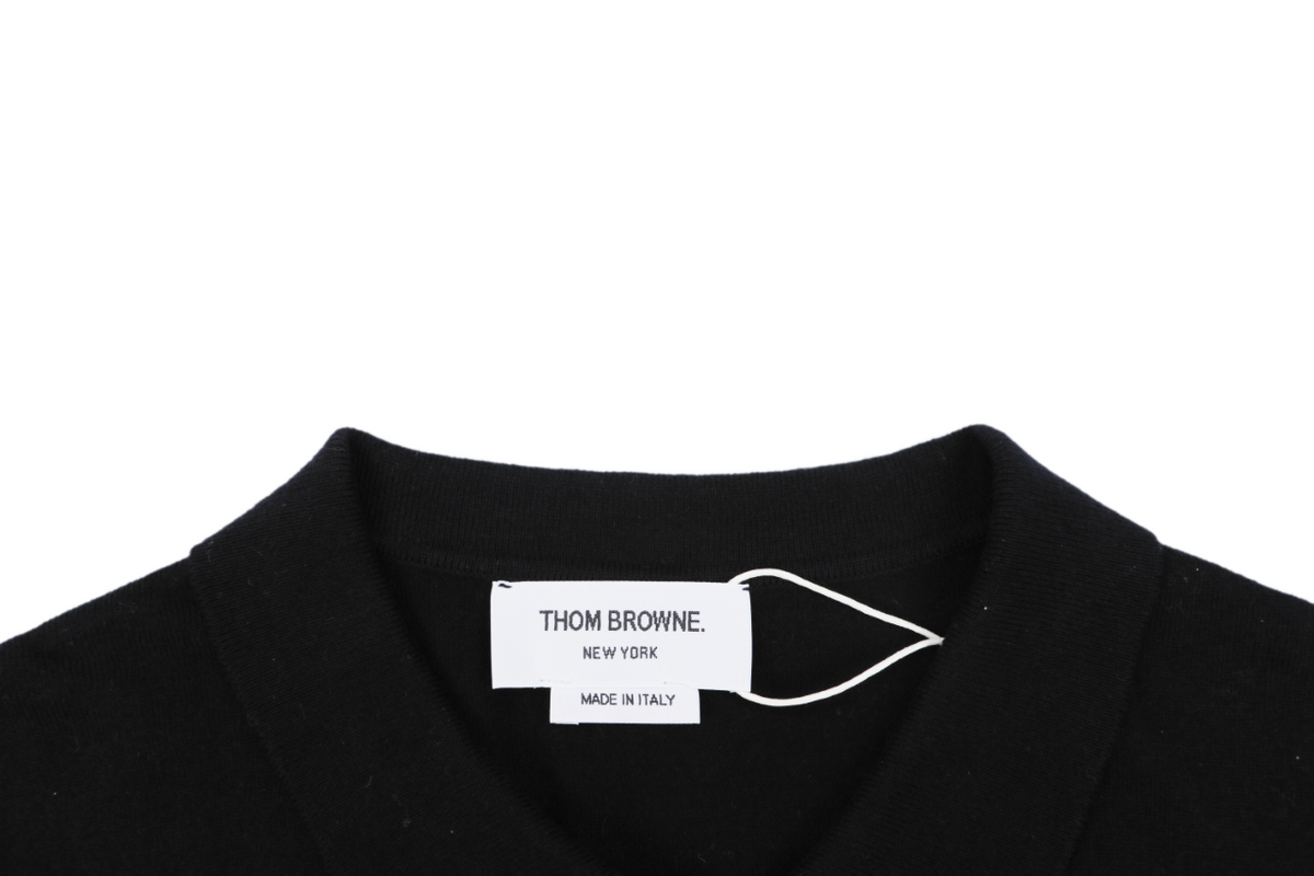 Thom Browne Tennis Racket Five-Button Short Sleeve Polo Black