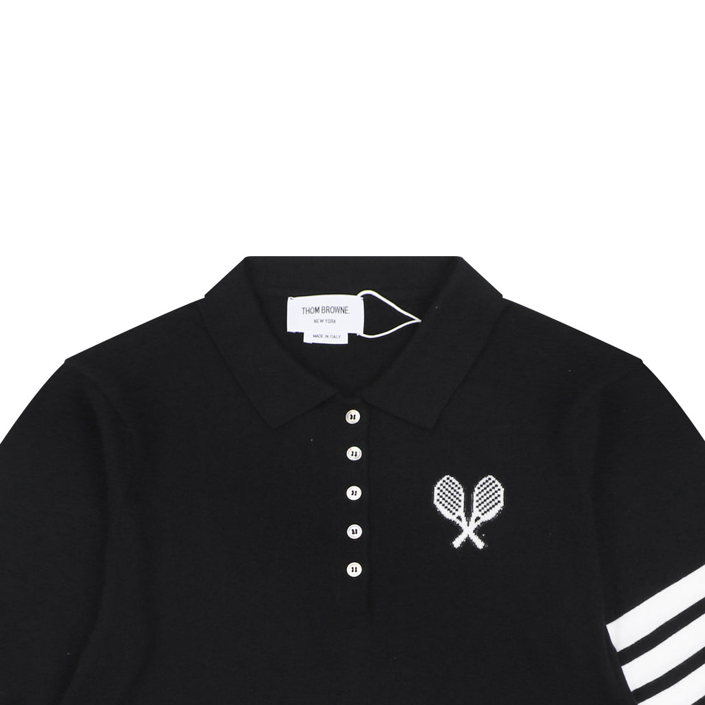 Thom Browne Tennis Racket Five-Button Short Sleeve Polo Black