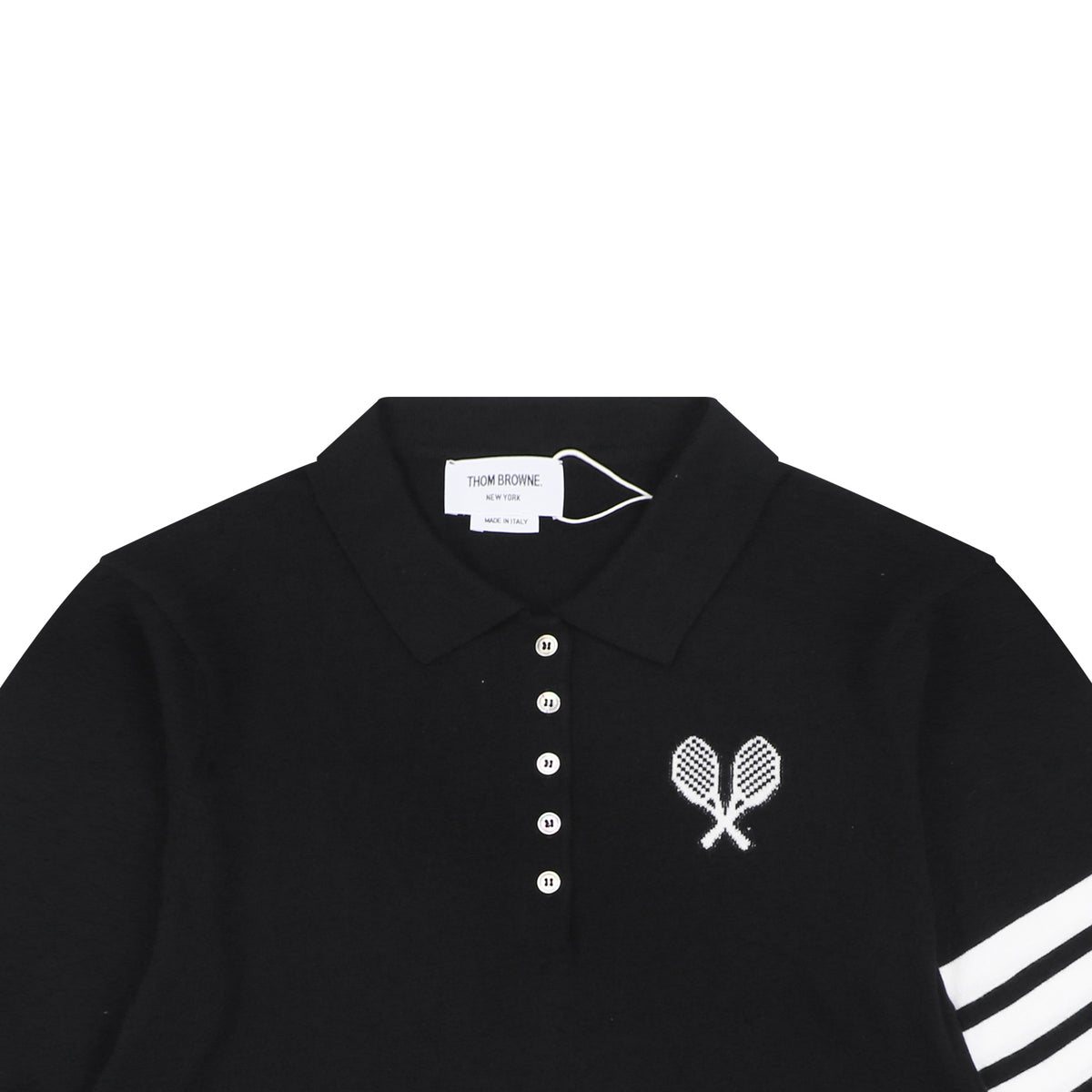 Thom Browne Tennis Racket Five-Button Short Sleeve Polo Black