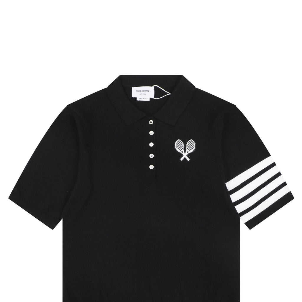 Thom Browne Tennis Racket Five-Button Short Sleeve Polo Black