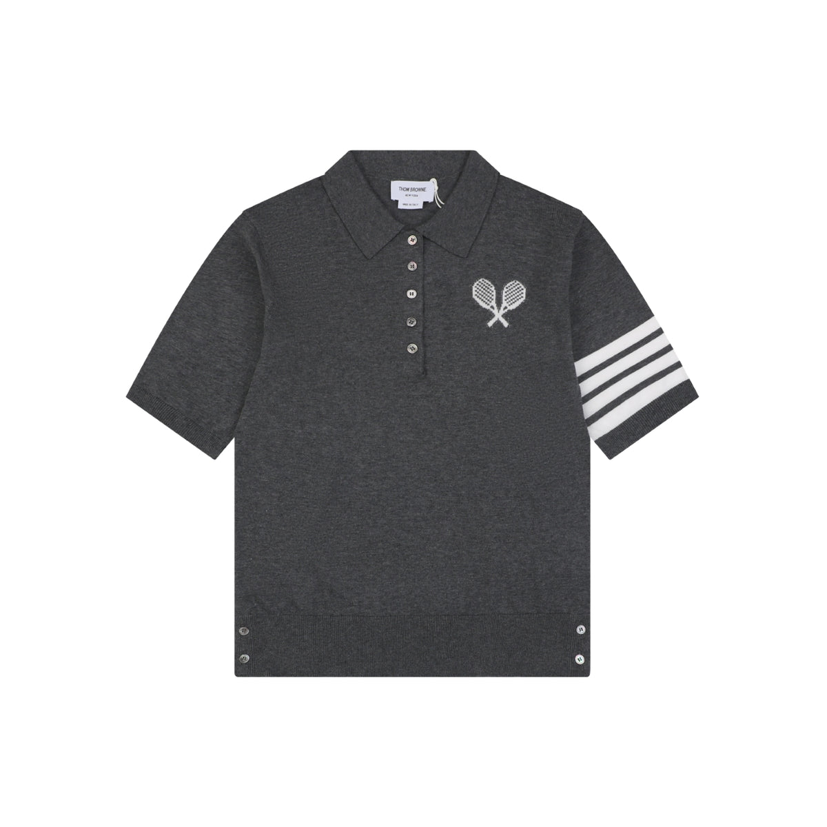 Thom Browne Tennis Racket Five-Button Short Sleeve Polo Dark Grey