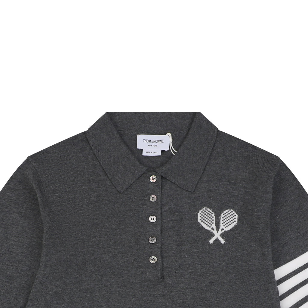 Thom Browne Tennis Racket Five-Button Short Sleeve Polo Dark Grey