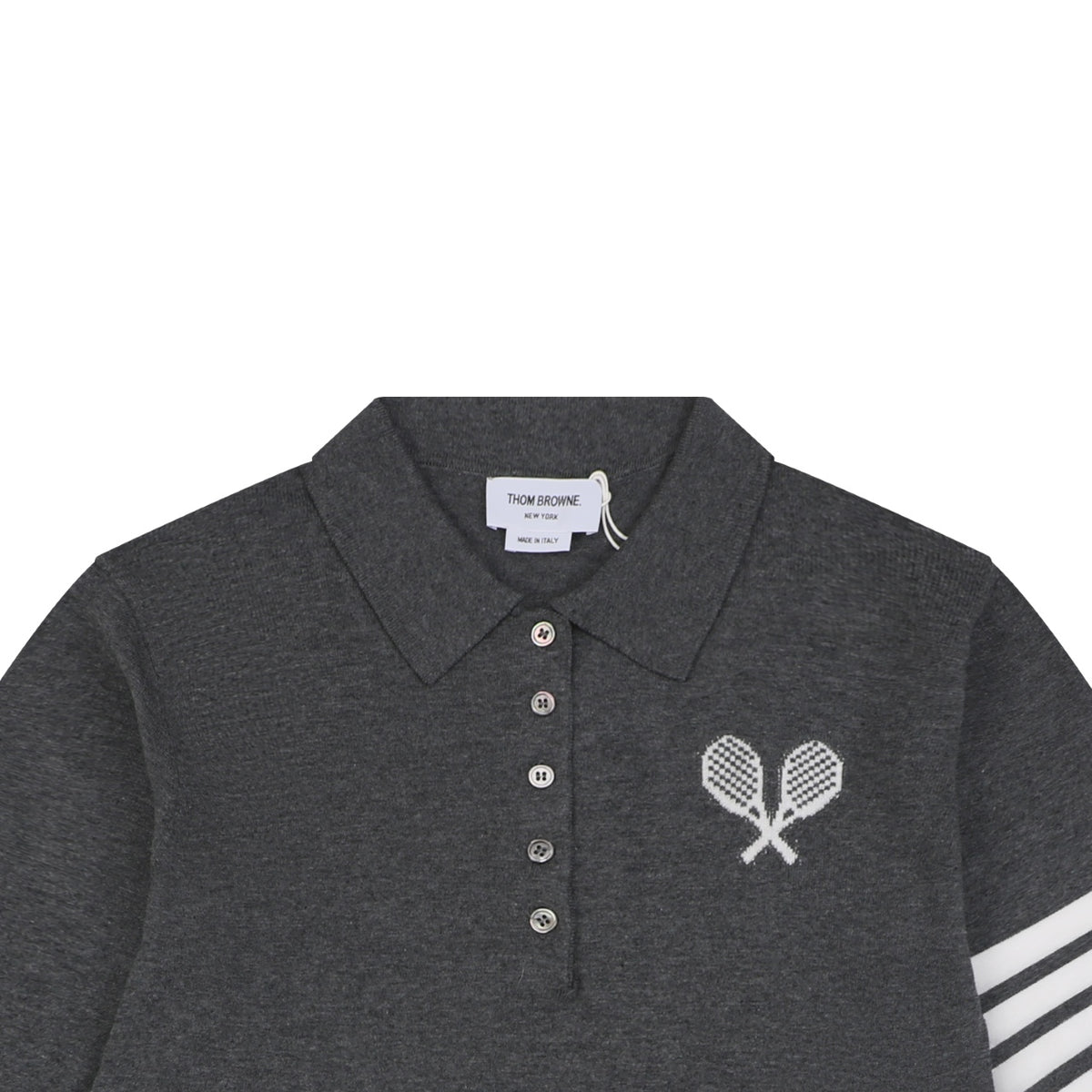 Thom Browne Tennis Racket Five-Button Short Sleeve Polo Dark Grey