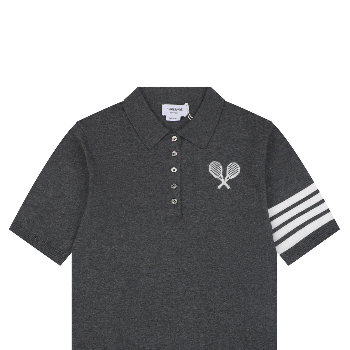Thom Browne Tennis Racket Five-Button Short Sleeve Polo Dark Grey