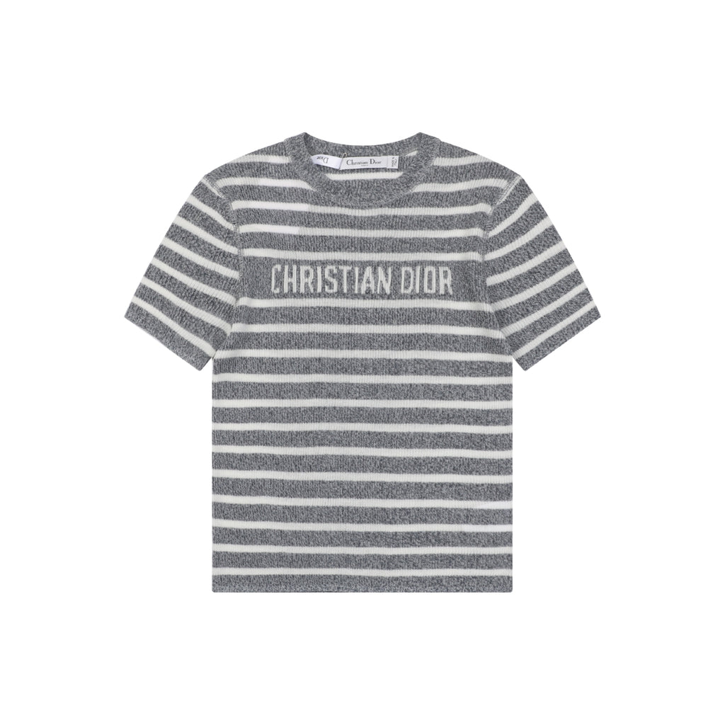 Dior Christian Dior Grey White Stripe Jacquard Short Sleeve Tee