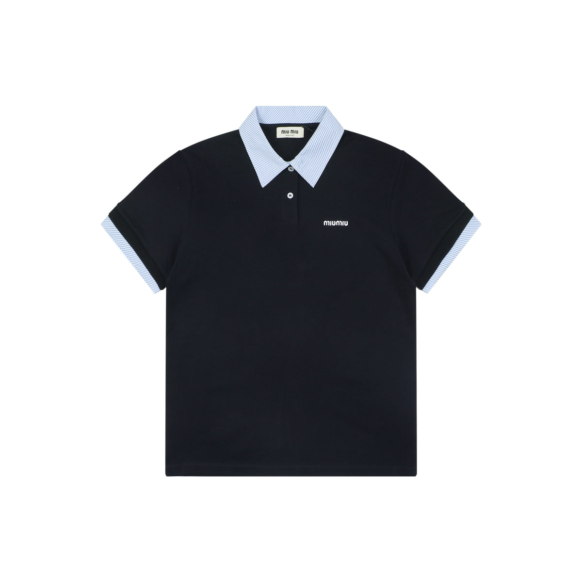 Miu Miu Blue Stripe Contrast Collar Polo Short Sleeve Black
