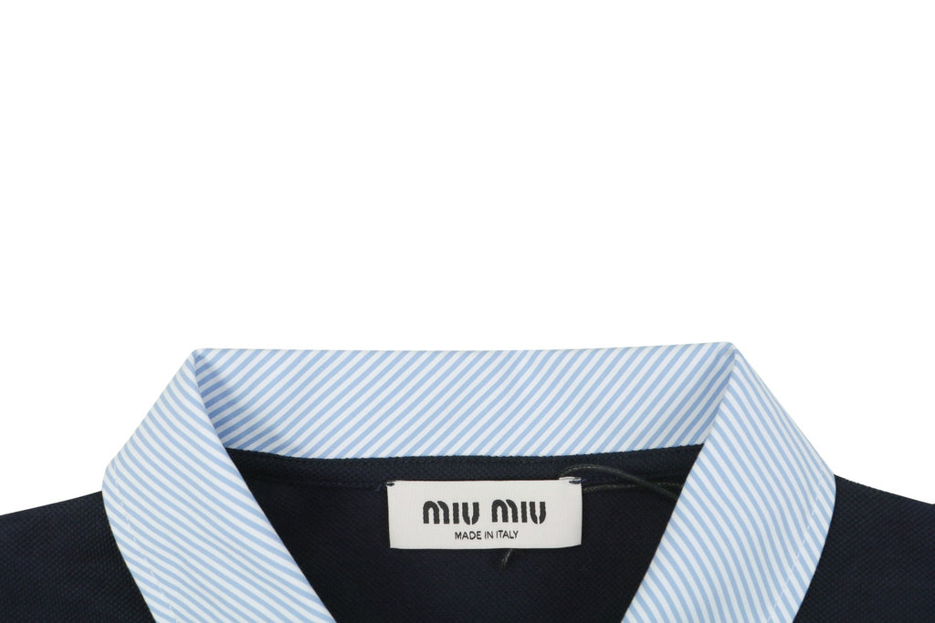 Miu Miu Blue Stripe Contrast Collar Polo Short Sleeve Black