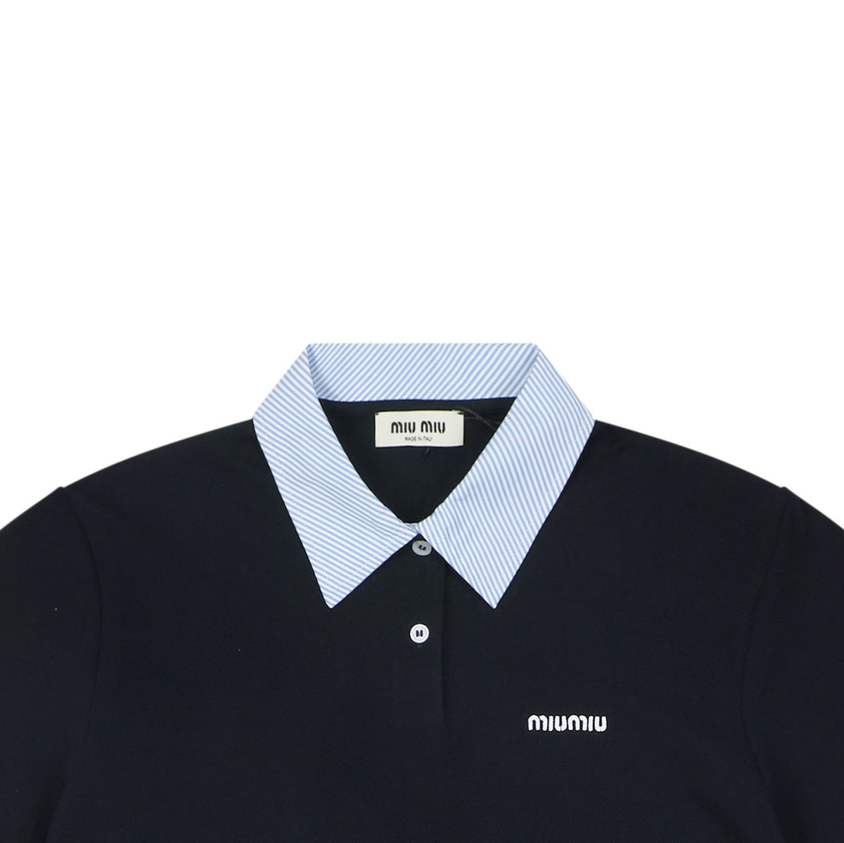 Miu Miu Blue Stripe Contrast Collar Polo Short Sleeve Black