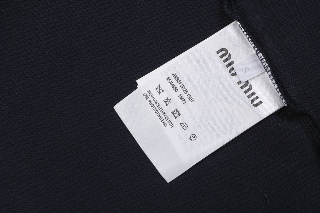 Miu Miu Blue Stripe Contrast Collar Polo Short Sleeve Black