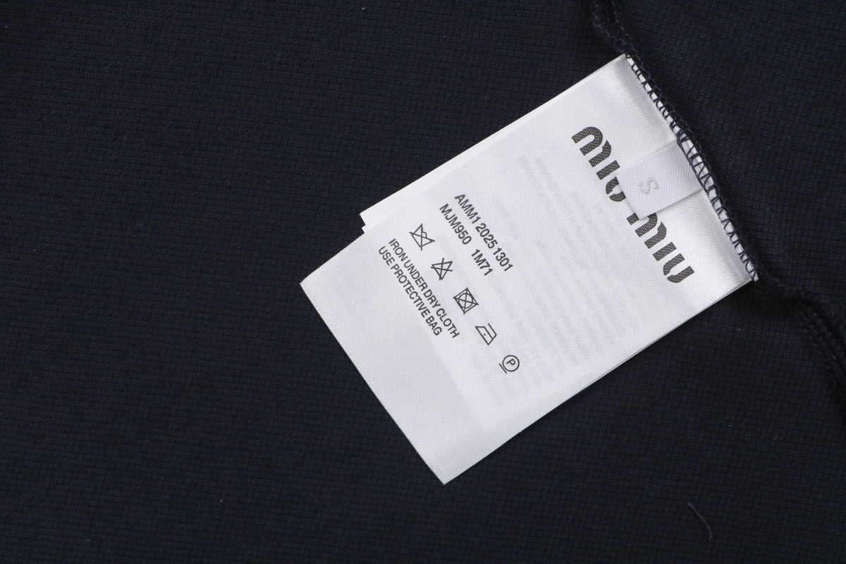 Miu Miu Blue Stripe Contrast Collar Polo Short Sleeve Black