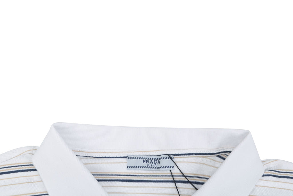 Prada Crest Embroidery Stripe Polo Short Sleeve White