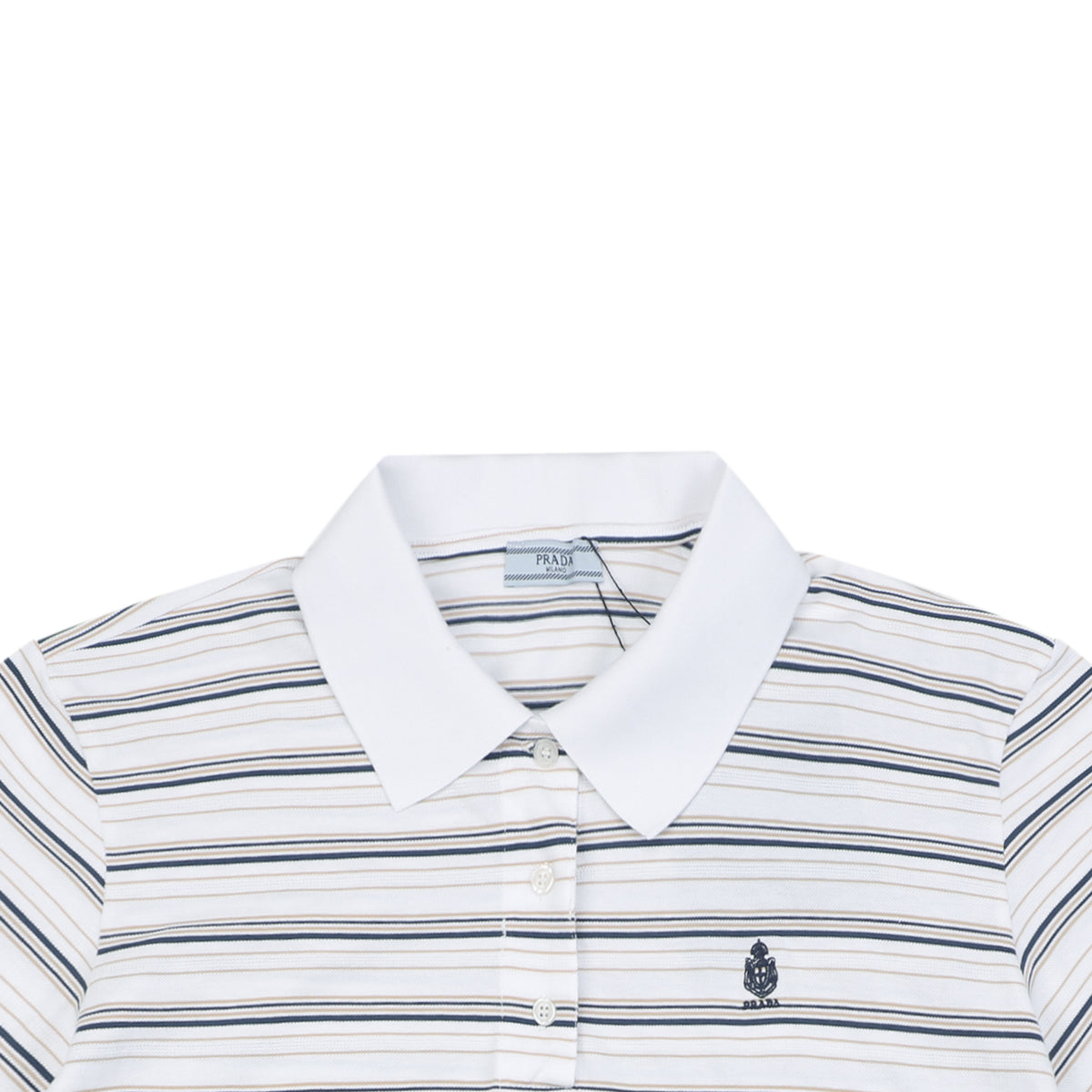 Prada Crest Embroidery Stripe Polo Short Sleeve White